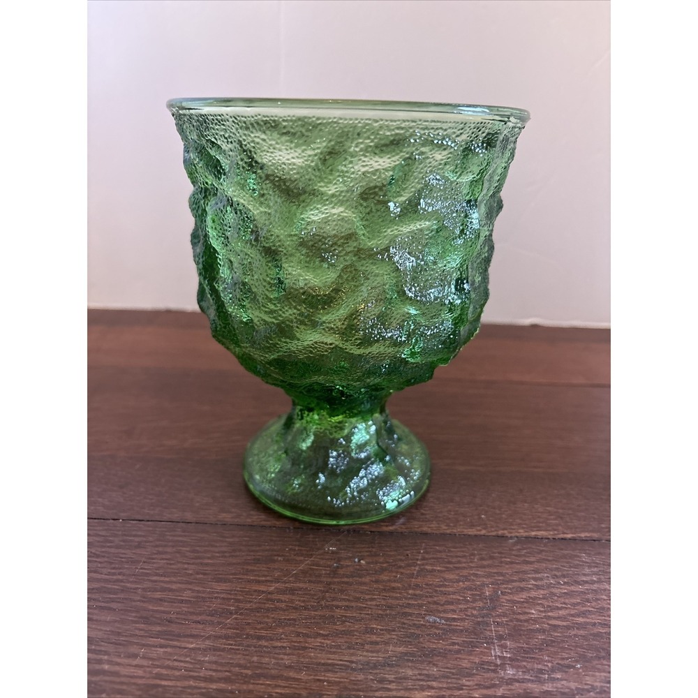 E O‎ Brody Emerald Green Crinkle Glass Pedestal Bowl Textured Vase Cleveland USA